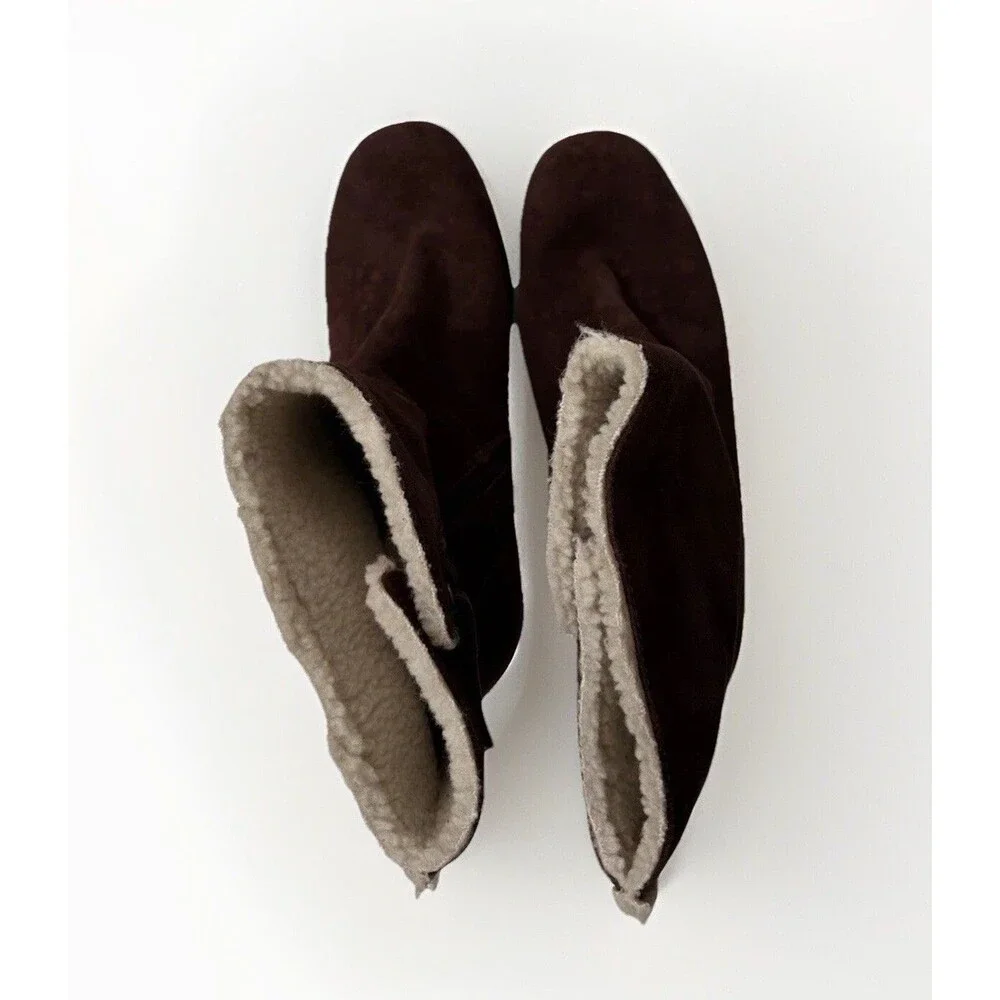 Clarks Bendables Womens Brown Suede Faux Fur Block Heel Ankle Boots Size 8.5 M